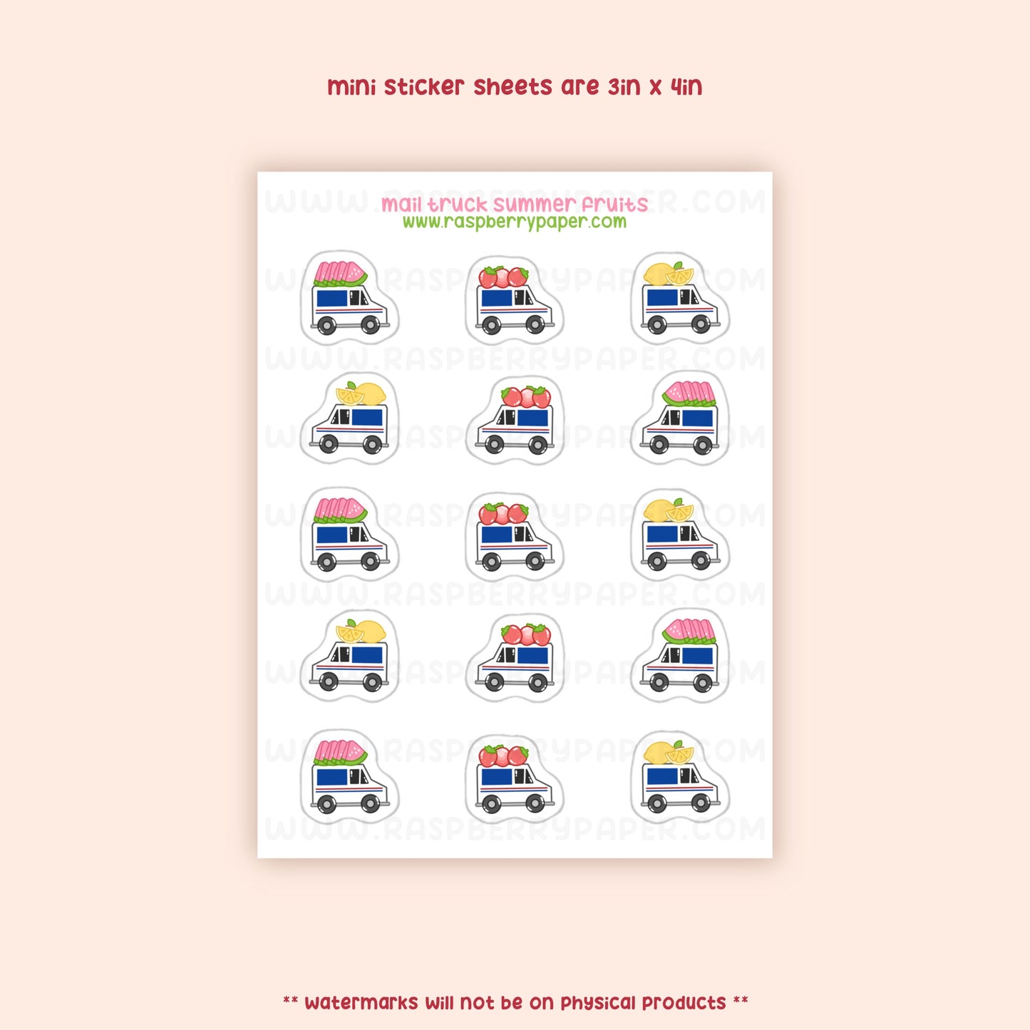 Mail Truck Summer Fruits Mini Sticker Sheet