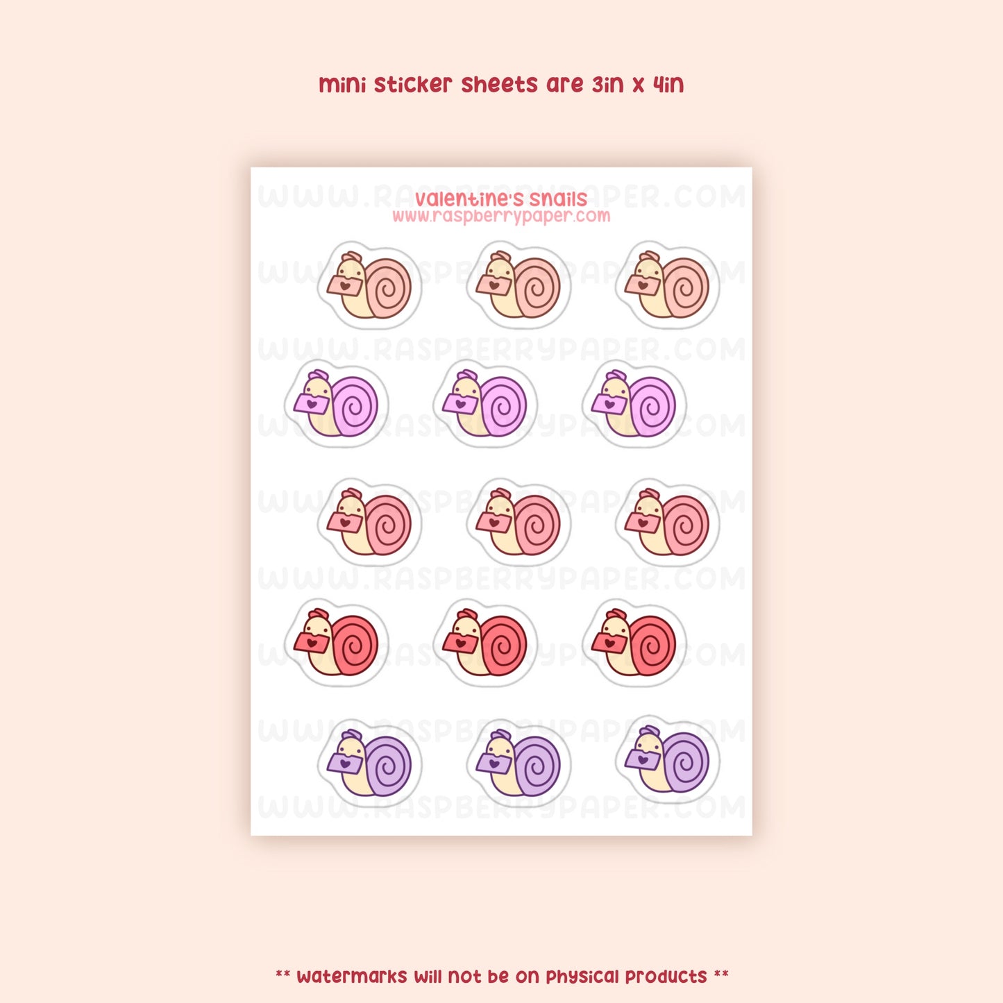 Valentine's Snail Mini Sticker Sheet