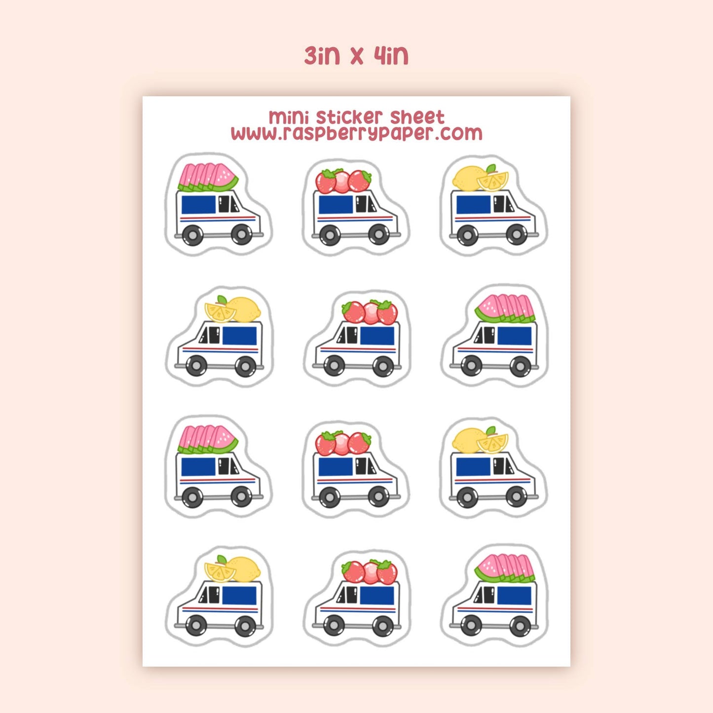 Mail Truck Fruits Mini Sticker Sheet