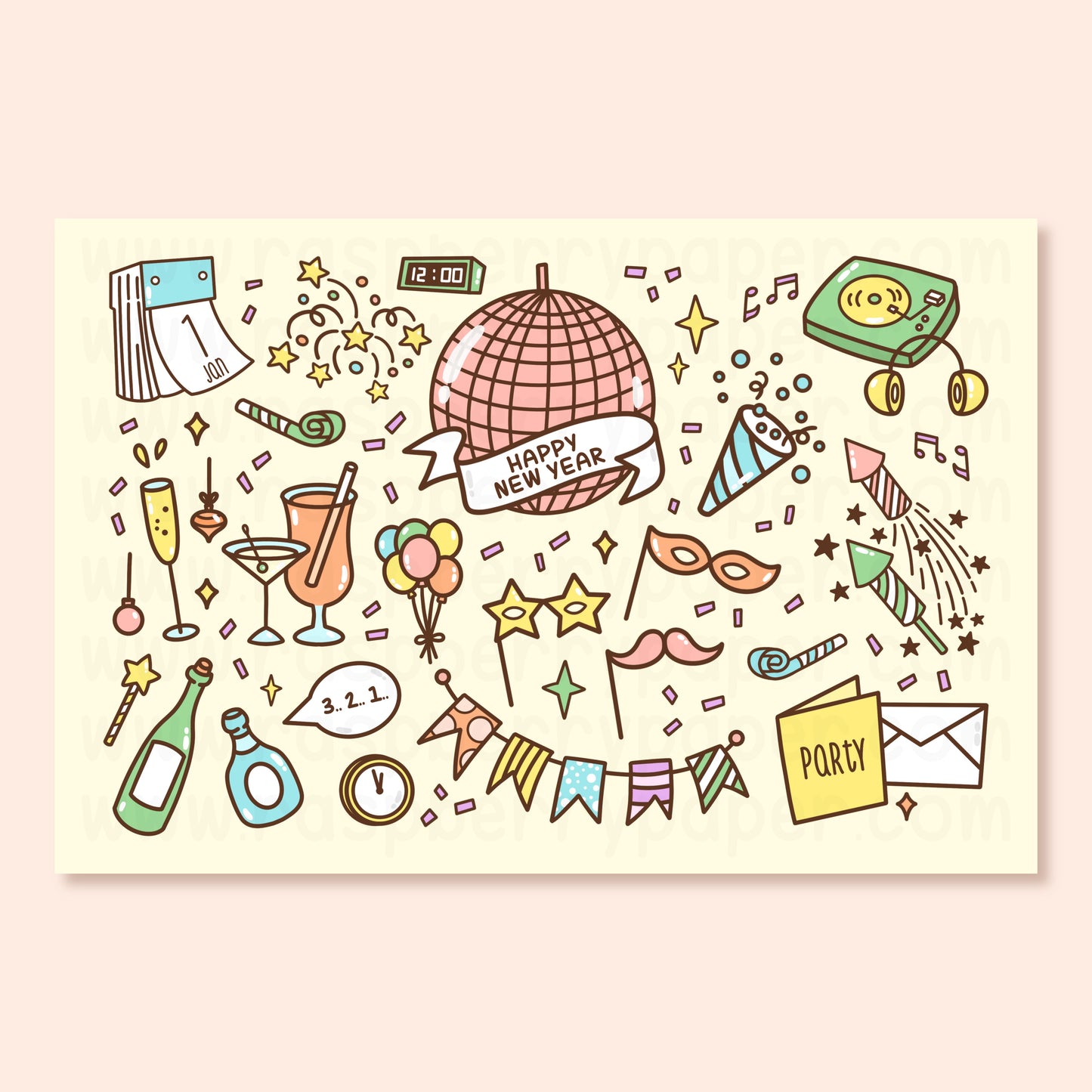 New Year Doodle Postcard