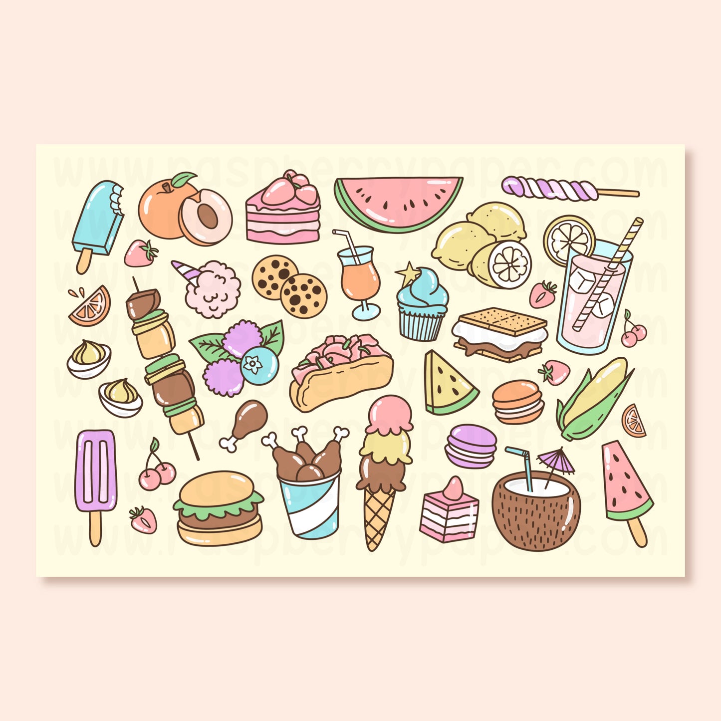 Summer Foods Doodle Postcard