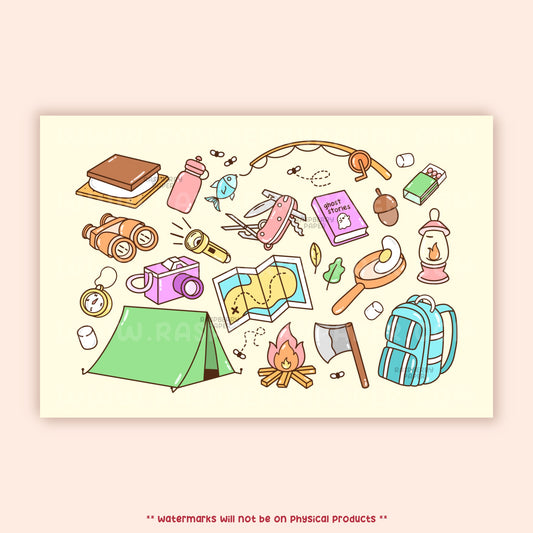 Camping Doodle Postcard