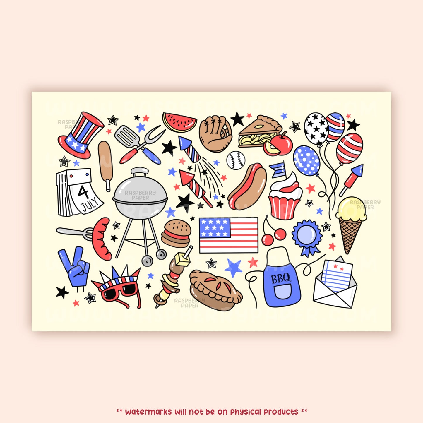 July 4th Doodle Postcard