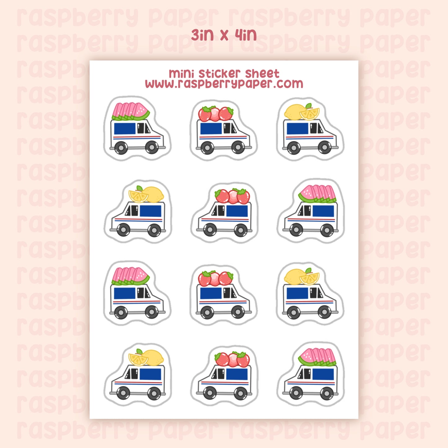 Mail Truck Fruits Mini Sticker Sheet