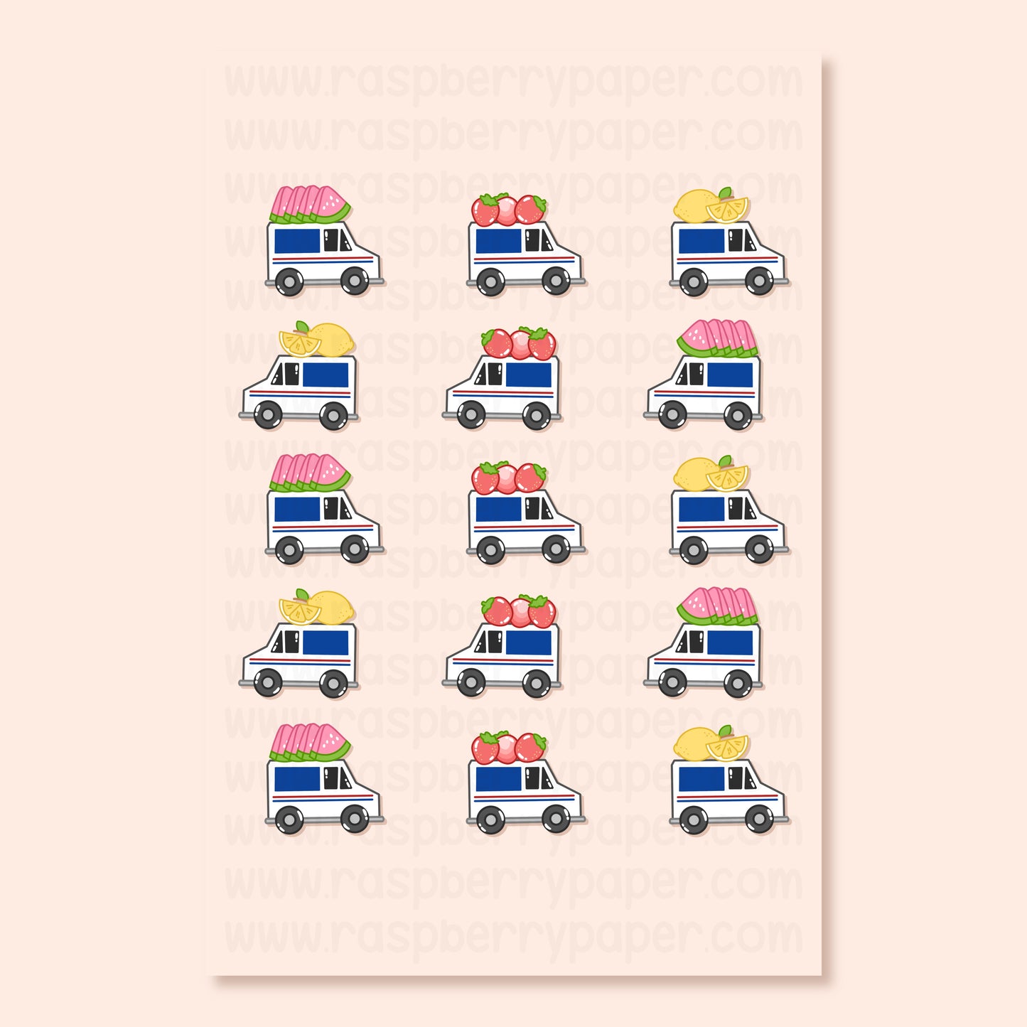 Mail Truck Summer Fruits Postcard