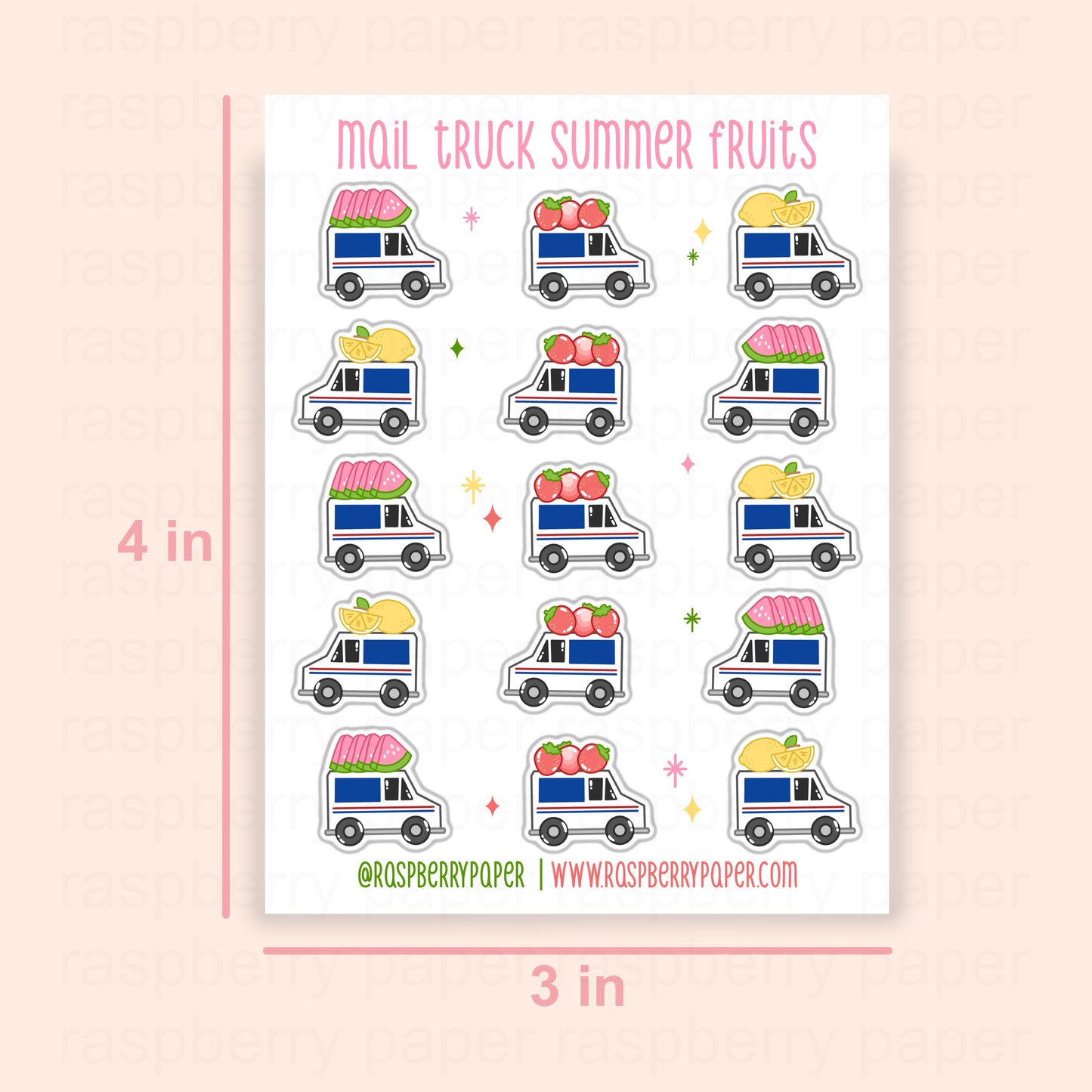 Mail Truck Summer Fruits Sticker Sheet