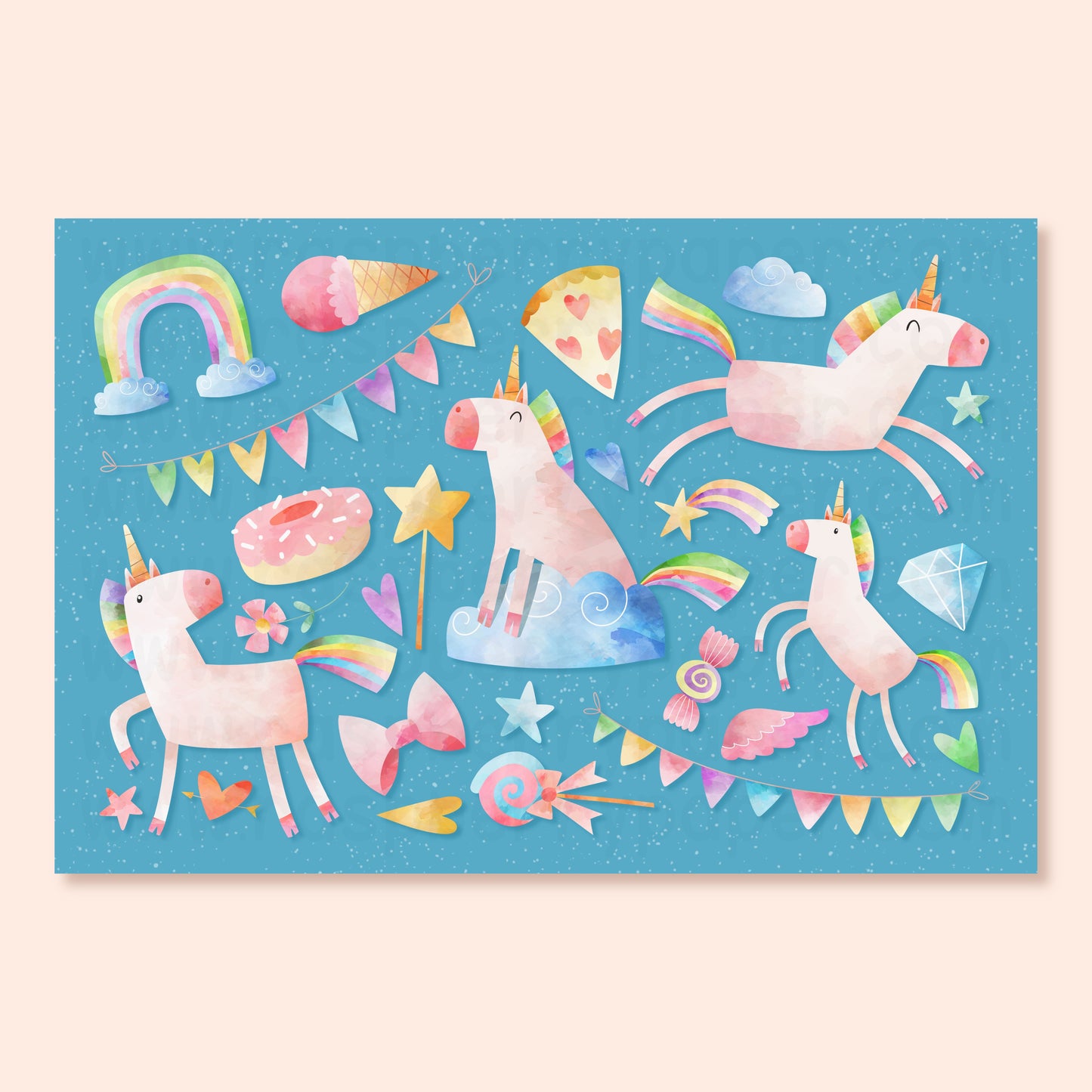 Rainbow Unicorns Postcard